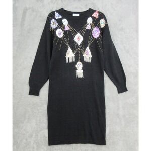 Vintage Mister Noah Sweater Dress Womens Size M Sequin Midi Beaded Southwestern